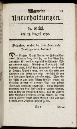 64 Stück. den 18. August 1770.