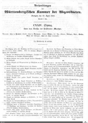 124. Sitzung, Stuttgart, 23.4.1849