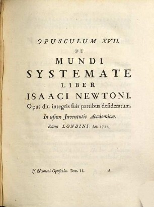 Isaaci Newtoni, Opuscula Mathematica, Philosophica Et Philologica, 2. Philosophica