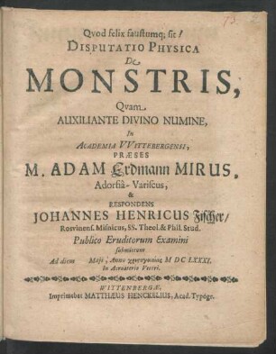 Disputatio Physica De Monstris