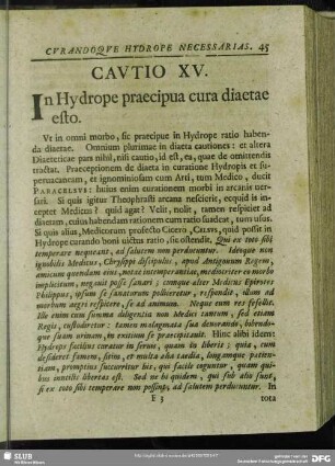Cautio XV. In Hydrope praecipua cura diaetae esto