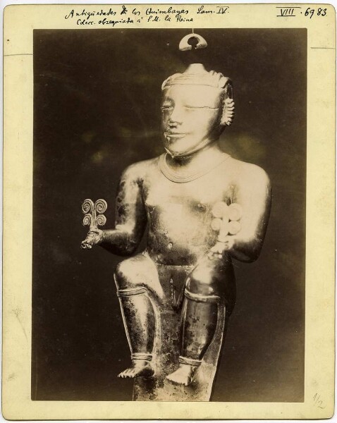 Gold figure from the collection obsequiada á S.M. la Reina Lam. IV, Antigüedades de los Quimbayas