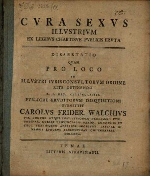Cvra Sexvs Illvstrivm Ex Legibvs Chartisve Pvblicis Ervta : Dissertatio