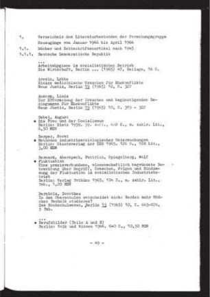 Verzeichnis des Literaturbestandes der Forschungsgruppe : Neuzugänge von Januar 1966 bis April 1966 und Tagungen im März/April/Mai 1966