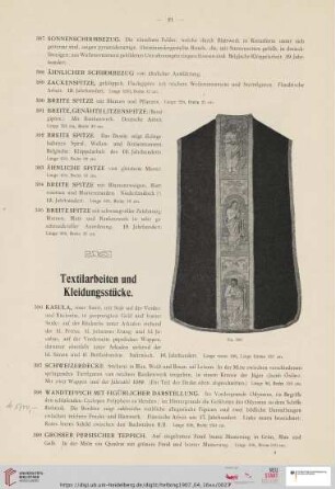 Textilarbeiten und Kleidungsstücke (Nr. 396 - 430)