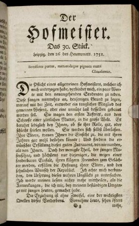 Das 30. Stück. Leipzig, den 26 des Heumonats. 1751.