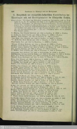 II. Verzeichniß der evangelisch-lutherischen Candidaten der Theologie und des Predigtamtes im Königreiche Sachsen