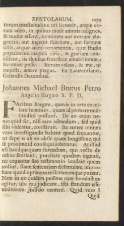 Johannes Michael Brutus Petro Angelio Bargaeo S. P. D.