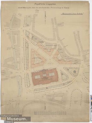 Projektirter Lageplan für die Bebauung des Areals der abzubrechenden Pleissenburg in Leipzig.