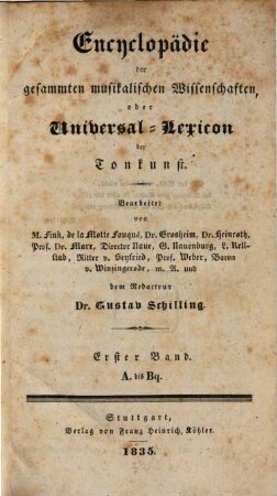 Encyclopädie der gesammten musikalischen Wissenschaften oder Universal-Lexicon der Tonkunst, 1. A bis Bq