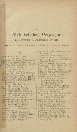 IV. Alphabetisches Verzeichnis von Friedenau u. Schöneberger Ortsteil