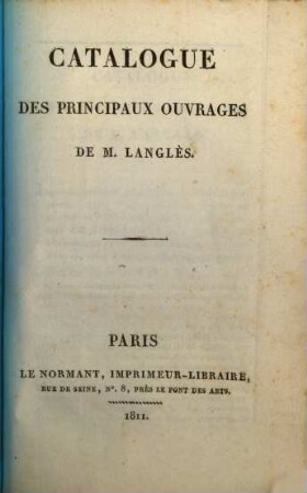 Catalogue des principaux ouvrages de M. Langlès