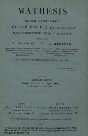 Deuxième. Tome VI. - Juillet 1896.