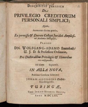Disquisitio Iuridica De Privilegio Creditorum Personali Simplici