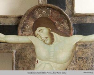 Kruzifix mit Maria, Johannes, Christus Pantokrator und einem Stifter