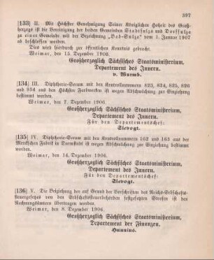 134. Ministerialbekanntmachung, betreffend Einziehung von Diphtherieserum [Kontrollnummern 823, 824, 825, 826, 934]