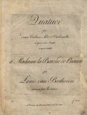 Quatuor pour deux violons, alto et violoncelle : d'après une sonate