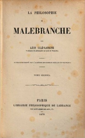 La philosophie de Malebranche, 2