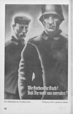 Das Wahlplakat der Deutschen Front. Mahnung unserer gefallenen Helden