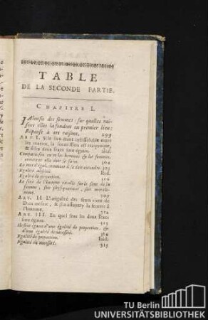 Table De La Seconde Partie.