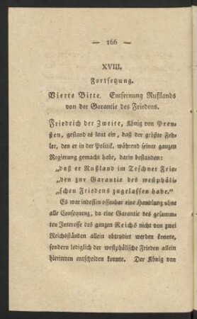 XVIII. Fortsetzung