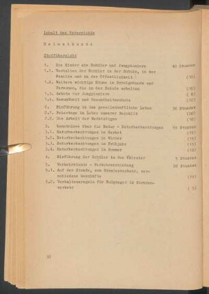 Inhalt des Unterrichts Heimatkunde