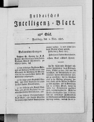 18tes Stück, Ausgabe vom 1. May, 1807