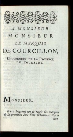 A Monsieur Le Marquis De Courcillon, ... .