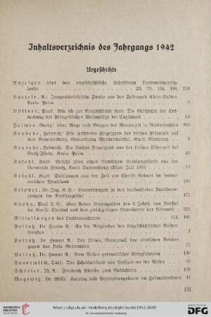 Inhaltsverzeichnis des Jahrgangs 1942
