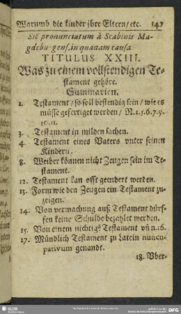 Titulus XXIII. Was zu einem vollstendigen Testament gehöre
