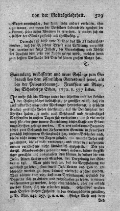 Sammlung verbesserter und neuer Gesänge zum Gebrauch bey dem öffentlichen Gottesdienst sowol, als bey der Privaterbauung.