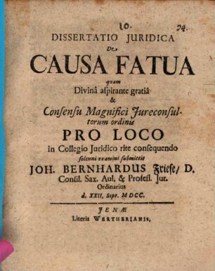 Dissertatio Iuridica De Causa Fatua