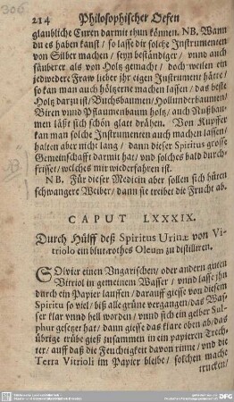 CAPUT LXXXIX. Durch Hülff deß Spiritus Urinae von Vitriolo ein blut-rothes Oleum zu distilliren.