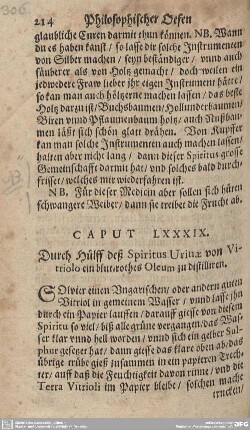 CAPUT LXXXIX. Durch Hülff deß Spiritus Urinae von Vitriolo ein blut-rothes Oleum zu distilliren.
