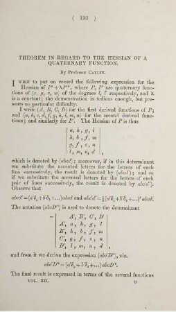 Theorem in regard to the hessian of a quaternary functions.