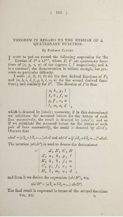Theorem in regard to the hessian of a quaternary functions.