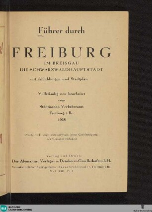 Führer durch Freiburg im Breisgau, die Schwarzwaldhauptstadt