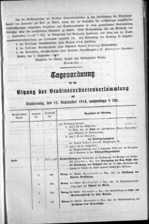 Tagesordnung, 1918/09/12