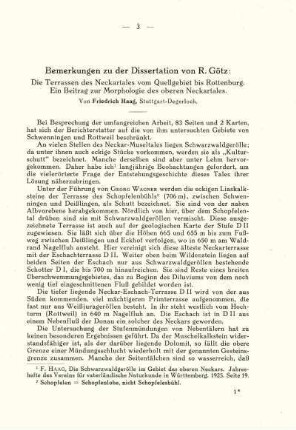 Bemerkungen zu der Dissertation von R. Götz: "Die Terrassen des Neckartales vom Quellgebiet bis Rottenburg. Ein Beitrag zur Morphologie des oberen Neckartales."