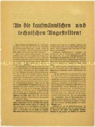 Flugblatt des Wahlausschusses kommunistischer Angestellter gegen das Betriebsrätegesetz und Aufruf zur Reichstagswahl 1920