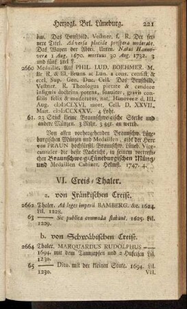 VI. Creis-Thaler. - VIII. Landgräflich-Heßische.