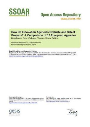 How Do Innovation Agencies Evaluate and Select Projects? A Comparison of 12 European Agencies