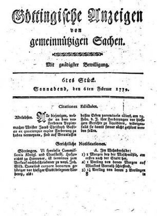 6tes Stück. Sonnabend, den 6ten Februar 1779.