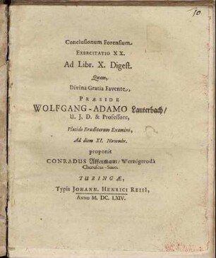 Conclusionum Forensium Exercitatio XX. Ad Libr. X. Digest.