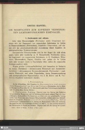 Erstes Kapitel, Die wichtigsten zum Kopieren verwendeten lichtempfindlichen Eisensalze