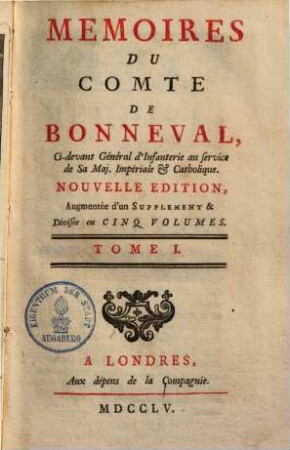 Mémoires du Compte de Bonneval : divisée en 5 vol., 1