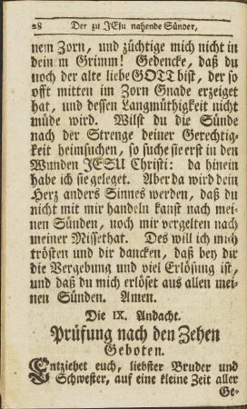 Die IX. Andacht. Prüfung nach den Zehen Geboten.