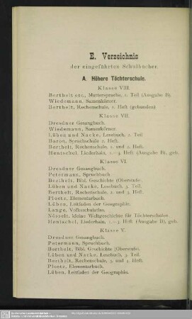 E. Verzeichnis der eingeführten Schulbücher
