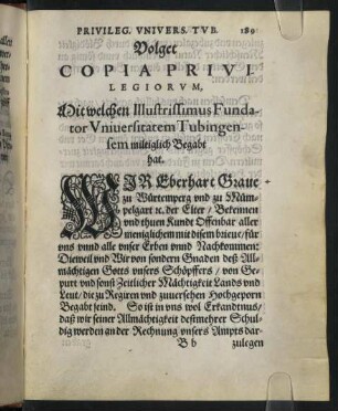 Copia Privilegiorum [Freiheitsbrief/Privilegien des Grafen Eberhard im Barte vom 09.10.1477; Abschrift mit handschriftlichen Notizen]