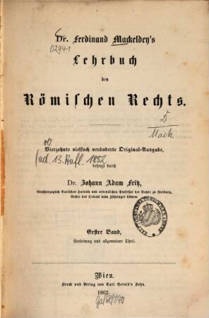 Lehrbuch des Römischen Rechts, 1